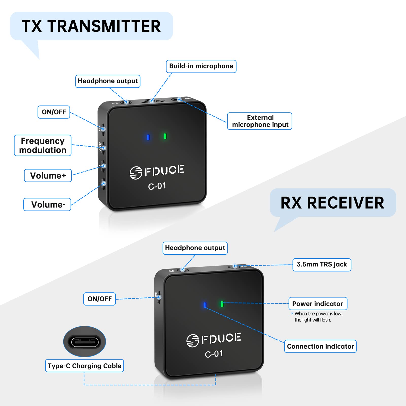 Fduce Uhf Wireless Lavalier Microphone System, Compatible With Phones And Cameras For Youtube, Tiktok, Interview(Single Transmit